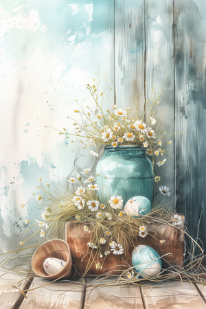 vintage watercolor easter illustration hygge styleの素材