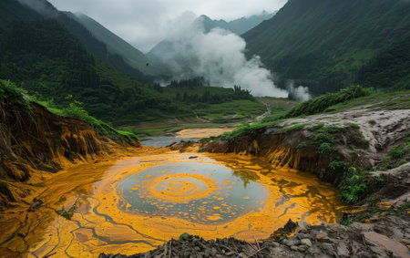 toxic waste disposal from factory into riverの素材