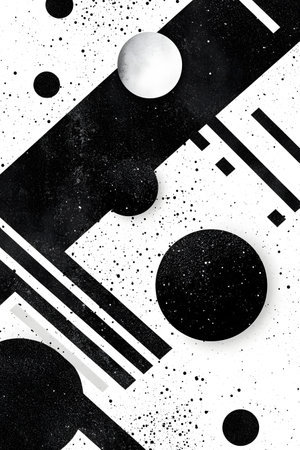 Striking minimalist black and white geometric patterns with dynamic neon accents,creating a sophisticated and trendy modern party poster background.の写真素材
