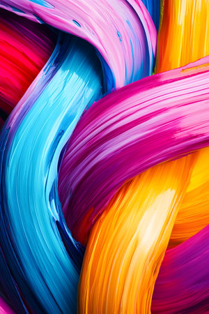 Vibrant abstract painted strokes with bold,eye-catching colors that create a fluid,expressive,and...