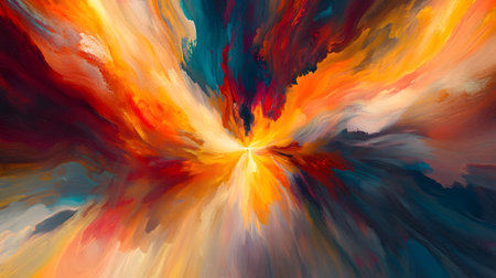 Vibrant,colorful radial light burst with dynamic,energetic center - an abstract,digital art background perfect for party posters,event flyers,and more.の写真素材