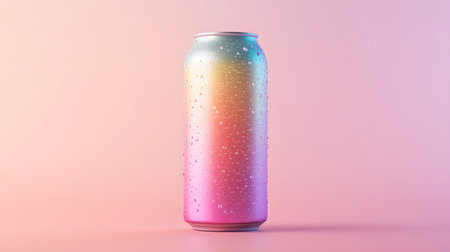 Tall, slim sparkling water can with gradient color transitions, minimal typography, and water droplet textures, showcasing a modern, refreshing, and visually appealing design.の素材