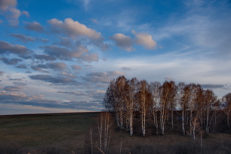 Russia. A picturesque spring sunset over the Siberian fields.の写真素材