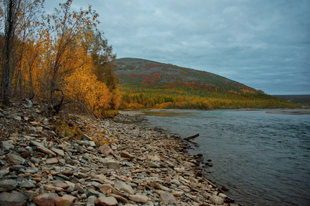 Russia. far East. The colors of autumn are the cold-water rivers of Magadan.の写真素材