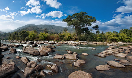 Turbulent rivers of the southern Himalayas. East India, Arunachal Pradesh, Singen river (right...