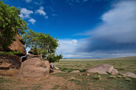 Central Mongolia. Ovgon Hiyd. Amazing outliers in the middle of endless steppesの写真素材