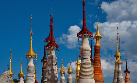 Myanmar. Indein pagoda, home to more than 200 stupa, is one of Inle lake's main attractions.の写真素材