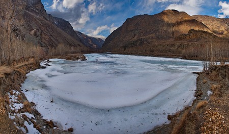Russia. Mountain Altai. The valley of the Chulyshman river flows into Teletskoye lake.の写真素材