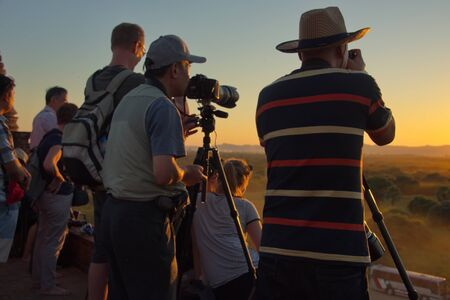 Bagan. Myanmar. 11/24/2016. Every night at sunset hundreds of tourists from different countries rise...