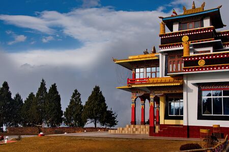 Eastern India. The state of Arunachal Pradesh (Southern foothills of the Himalayas). Buddhist monastery "Gentse Gaden Rabgyel Lling" in Bomdila sity.の写真素材
