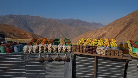 Morning at the highland market. Tajikistan. The pass Shahristan (3372 meters) on a single mountain...