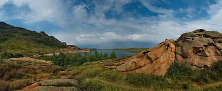 Eastern Kazakhstan. Around the mountains of Bayanaul are three beautiful lakes, one of which is the lake Toraigyr.の写真素材