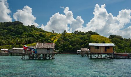 Malaysia A Gypsy fishing village on one of the many islets on the East coast of Borneo.の写真素材