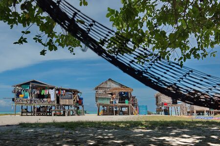 Malaysia A Gypsy fishing village on one of the many islets on the East coast of Borneo.の写真素材
