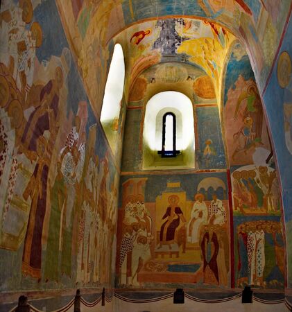 Vologda region, Russia. October 05, 2018. Ferapontov Belozersky monastery. Amazing painting of the Cathedral of the Nativity of the Virginのeditorial素材