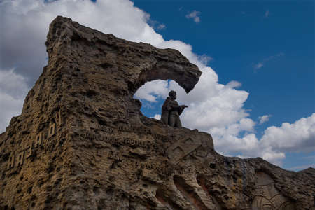 Volgograd. Russia. August 07, 2018. The Mamayev Kurgan Memorial. On the wall, in the form of separate relief episodes, the Soviet offensive at Stalingrad and the capture of the fascists are depicted.のeditorial素材