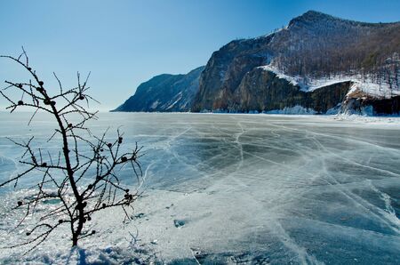 Russia. Eastern Siberia. The unique beauty of the transparent ice of the lake Baikal.の写真素材