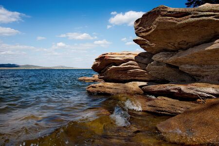 Eastern Kazakhstan. Around the mountains of Bayanaul are three beautiful lakes, one of which is the lake Sabyndycol.の写真素材