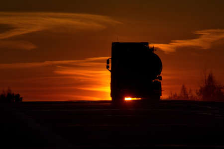 Russia. Fiery sunset on Siberian roads.のeditorial素材