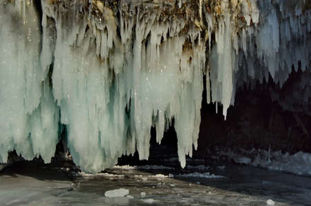 Russia. Eastern Siberia, lake Baikal. Ice caves of Olkhon island from the Small sea.