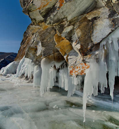 Russia. Eastern Siberia, lake Baikal. Ice caves of Olkhon island from the Small sea.