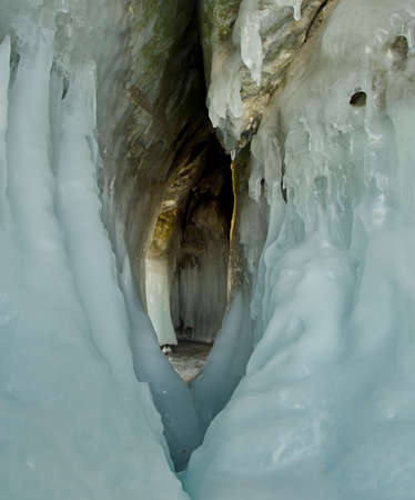 Russia. Eastern Siberia, lake Baikal. Ice caves of Olkhon island from the Small sea.の写真素材