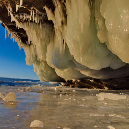 Russia. Eastern Siberia, lake Baikal. Ice caves of Olkhon island from the Small sea.の写真素材