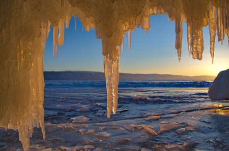 Russia. Eastern Siberia, lake Baikal. Ice caves of Olkhon island from the Small sea.の写真素材