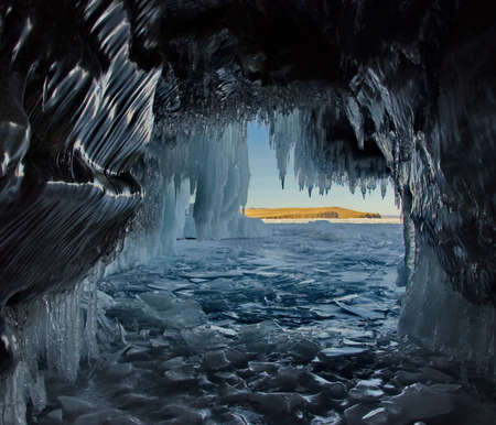 Russia. Eastern Siberia, lake Baikal. Ice caves of Olkhon island from the Small sea.の写真素材