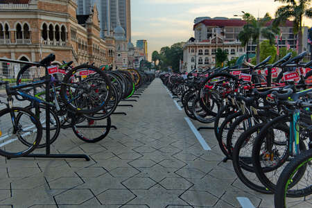 Kuala Lumpur. Malaysia November 24, 2018. Bicycle Parking near the Jamek mosque is waiting for those...
