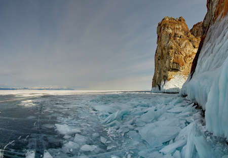 Russia. Fancy icy rocks of lake Baikal.の写真素材