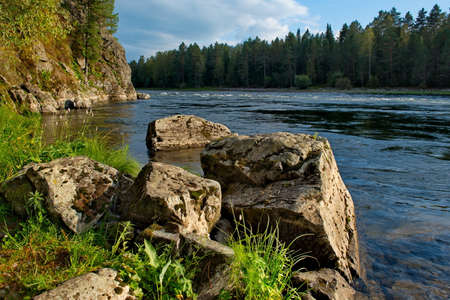 Russia. mountain Altai. Stony Bank of the Biya river near the source of lake Teletskoye.