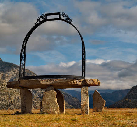 Kupchegen. Russia. September 30, 2020. Part of the Kur-Kechu archaeological complex on the Bank of the Katun river near the mouth of the Bolshoy Ilgumen river, where ancient petroglyphs of the Altai mのeditorial素材