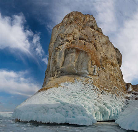 Russia. Fancy icy rocks of lake Baikal.の写真素材