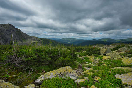 Russia. South of the Krasnoyarsk territory, Eastern Sayans. All the passes of the natural mountain Park "Ergaki" are covered with huge stones that fall from the collapsing mountain peaks.の写真素材