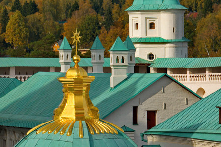 Istra, Russia, Moscow region. October 09, 2018. Architecture of the Resurrection New Jerusalem Monastery. One of the most beautiful monasteries in Russia.のeditorial素材