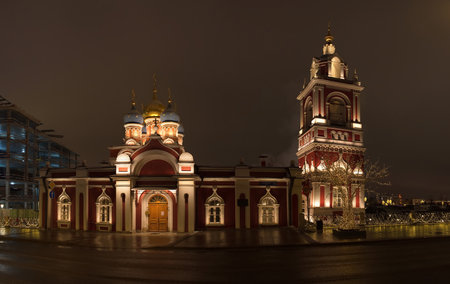Moscow. Russia. December 19, 2020. New Year's Eve illumination at the Church of St. George the Victorious on Varvarke Street on Pskov Hill.のeditorial素材