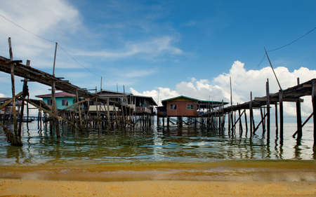 Semporna. Malaysia. December 01, 2018. Wooden walkways in a sea gypsy village on one of the many...