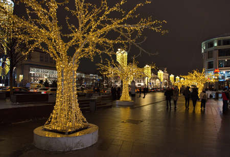 Russia. Moscow. December 20, 2020. Festive New Year's illumination in the area of Lubyanka Square.のeditorial素材