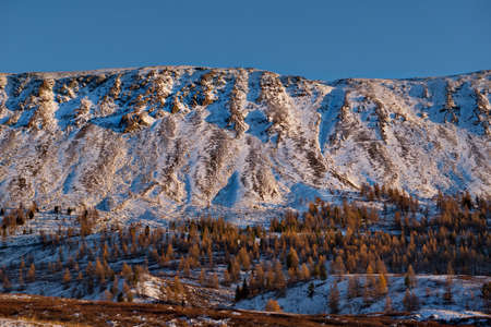 Russia. The South Of Western Siberia, The Altai Mountains. Desert mountains covered with the first...