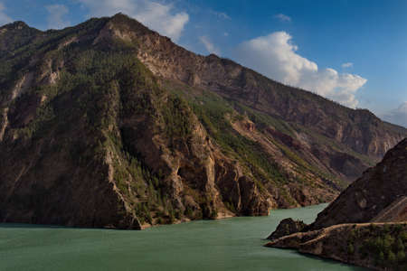 Russia. North-Eastern Caucasus. Republic of Dagestan. Hydrotechnical reservoir in the gorges and canyons of the Avar Koysu River.の写真素材