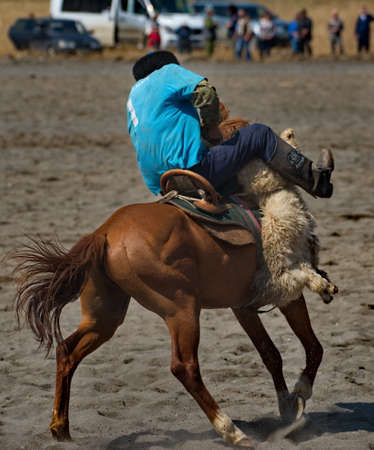 Kupchegen. Russia. May 15, 2021. Altai National Equestrian Game Kok-Boru. A player of one of the...
