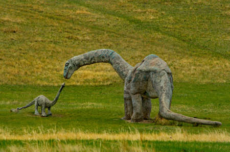 Terelj. Mongolia. June 09, 2015. Sculpture of a prehistoric dinosaur of the open-air museum in the...