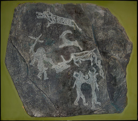 Ulaanbaatar. Mongolia. June 10, 2015. Rock paintings (petroglyphs) of the Bronze Age from the...