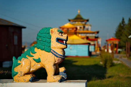Ulan-Ude. Russia. August 28, 2021. A sculpture of a mythological lion at the entrance to the Ivolginsky datsan, located near the capital of Buryatia.のeditorial素材