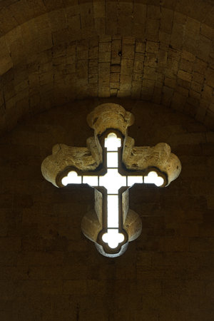 Russia. North-Eastern Caucasus. A window in the form of a cross under the dome of the Armenian Church of the Holy Savior in Derbent.の写真素材