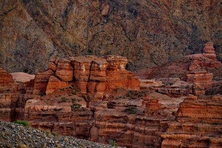 South-East Kazakhstan. Picturesque mountains in the area of the natural national Park "Charyn canyon". The height of the mountains steep of the canyon reaches 150-300 m.の写真素材