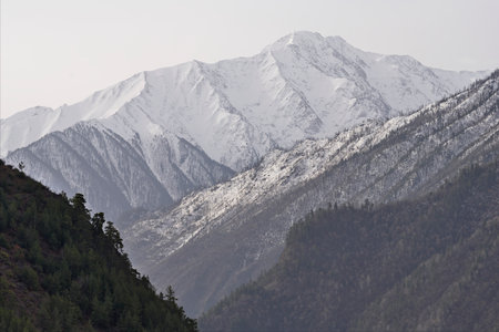 Russia. North-Eastern Caucasus. The inaccessible slopes of the eternally snow-covered high-altitude peaks of the Caucasus in the eastern regions of Dagestan.の写真素材