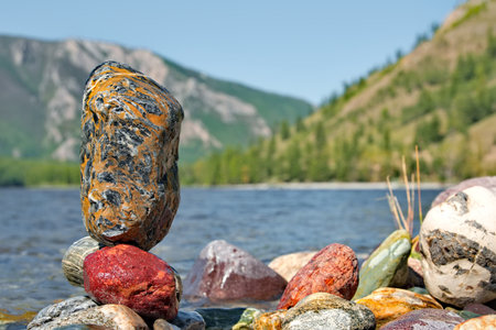 Russia. Western Sayans. Multicolored minerals of unusual beauty in the mountain tributes of the Tissa River.の写真素材