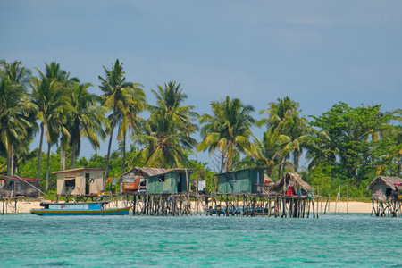 East Malaysia. island of Borneo. November 29, 2018. Sea Gypsy village on a sandy coral reef island....